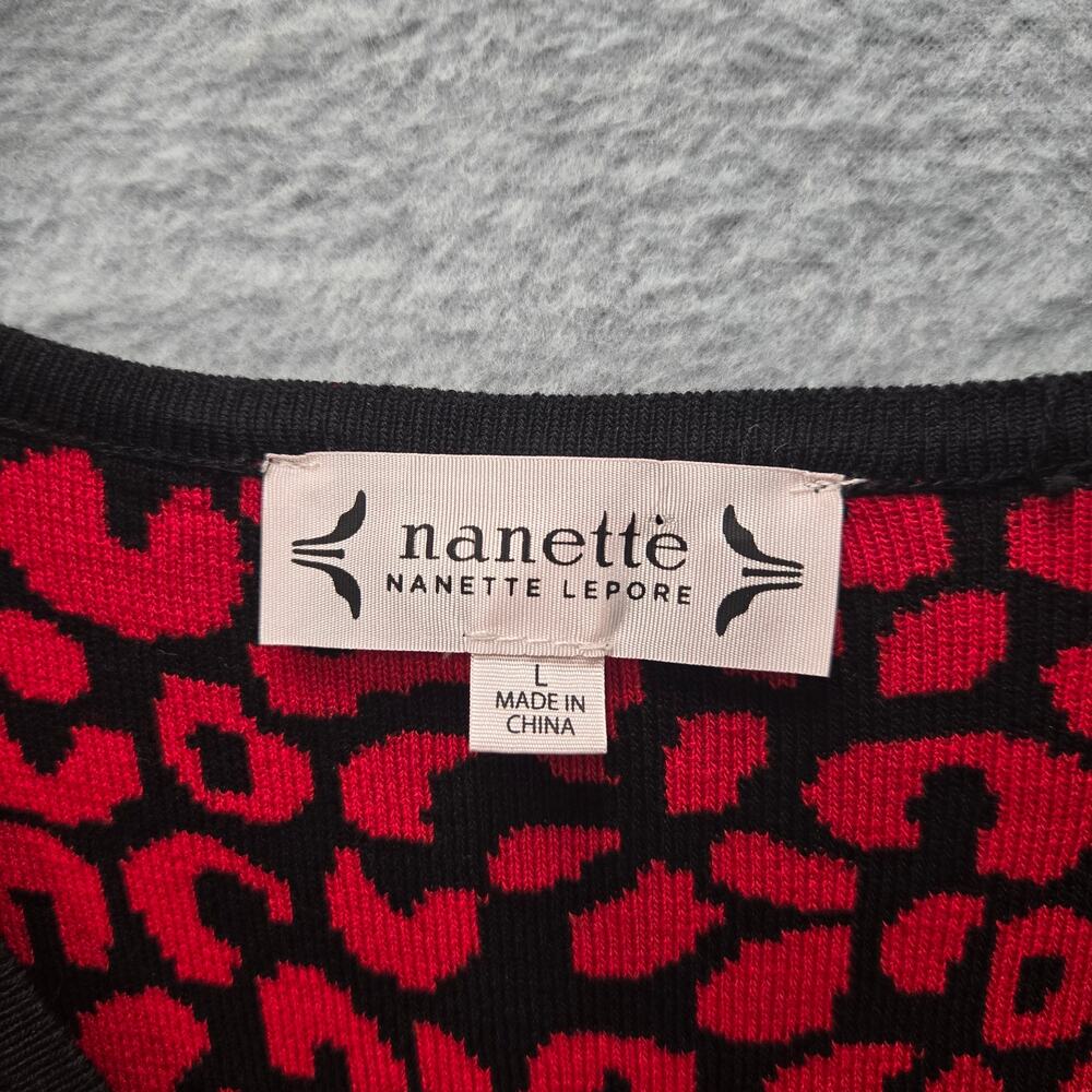 Nanette Lepore Red Black Animal Print Bodycon Sweater Dress Size Large - Picture 3 of 4